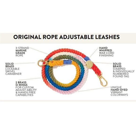 Found My Animal Adjustable Rope Dog Leash, 7 feet, Ombre Rainbow - Picture 12 of 13